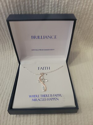#ad Brilliance quot;Faithquot; Silver Plated 18in Necklace With Crystals $39.99