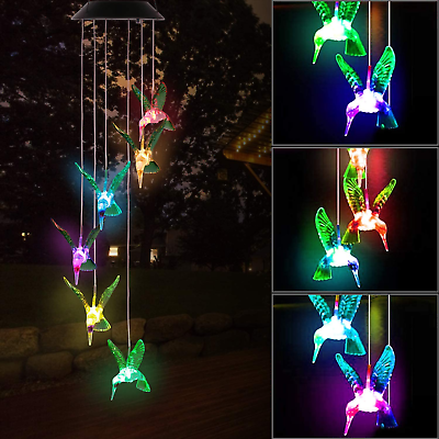 Hummingbird Color Changing LED String Lights Solar Mobile Wind Chime with 6 Col $20.35