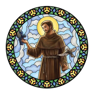 St. Francis Stained Glass Static Decal Vinyl SIZE: 5 3 4quot; Dia $14.99