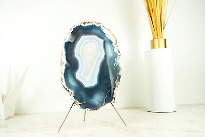 #ad Lace Agate Geode on Stand with Natural Blue Banded Agate 2.2 Kg 4.7 lb $340.00