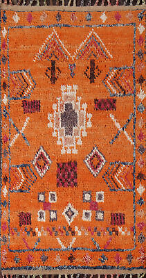 #ad Geometric Moroccan Oriental Area Rug Hand knotted Wool 3x6 Kitchen Orange Carpet $355.80