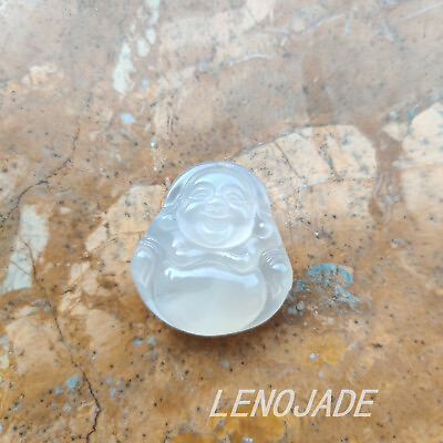 #ad Icy White Natural Jade Carved Happy Buddha God Pendant $15.20