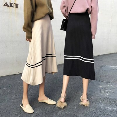 Lady Knitted Skirt A line Skirt Casual High Elastic Waist Half Dress Warm Winter $17.99
