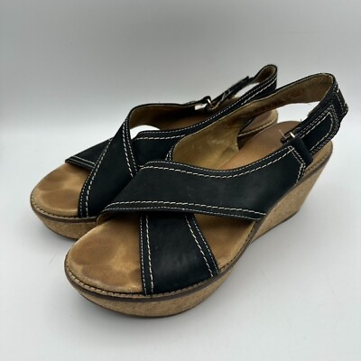 #ad Clarks Artisan Women#x27;s Annadel Eirwyn Wedge Sandal Size 7.5M Black Suede 38 EU $24.99