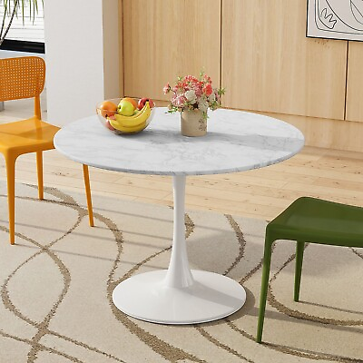 #ad Modern Round Dining Table with Printed White Faux Marble Table Top $279.54