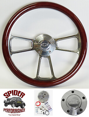 #ad 1967 1968 Chevrolet steering wheel BOWTIE 14quot; POLISHED BILLET with WOOD $232.29