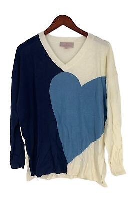 Laurie Felt Cashmere Blend Novelty Pullover Sweater Indigo Heart $21.99