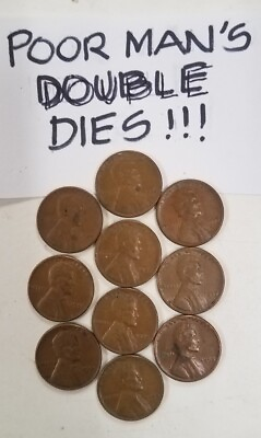 #ad 13210555 LOT OF 10 POOR MAN#x27;S DDO 1955 5 LINCOLN WHEAT PENNY CENT COINS F XF BN $19.99