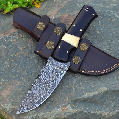 #ad 9quot; Custom Handmade Damascus Steel Hunting Fixed Blade Knife With Sheath $17.99