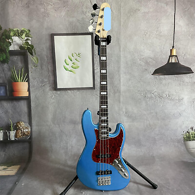 #ad Blue Solid Body Jazz Bass Guitar 4 String 2S Active Pivkups Tremolo Pickguard $285.05