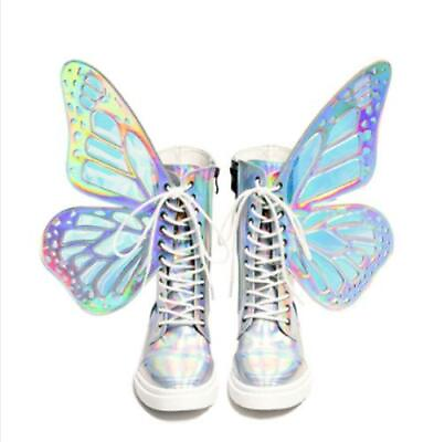 #ad Genuine Leather Girls Womens Punk Ankle Boots Multi color Butterfly Wing Shoes $199.06