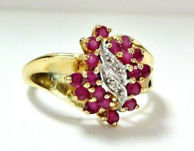 #ad Gorgeous Solid 10K Yellow Gold Cluster Ring w Rubies amp; Diamonds size 7 women $249.99