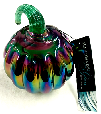 #ad Handmade glass art IRIDESCDENT glass POLAND pumpkin $43.98