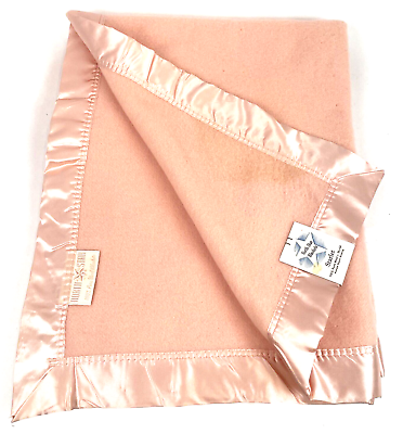 #ad Vintage North Star Wool Baby Crib Blanket Satin Trim Pink Starlet 36 x 54 $62.00