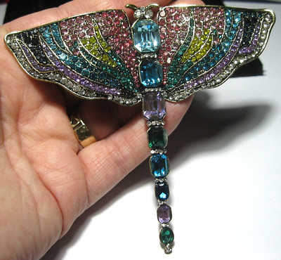 Huge Dragonfly Brooch Art Deco Nouveau Style Rainbow Baguette Crystal Shawl Pin $9.70