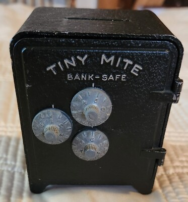 #ad Vintage Bullseye Arrow USA Tiny Mite Cast Iron Combination Safe Bank 3.5quot; Tall $54.95