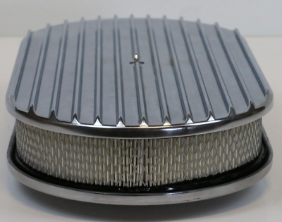 #ad 15quot; Oval Full Finned Polished Aluminum Air Cleaner Filter SBC BBC 350 454 Ford $64.99