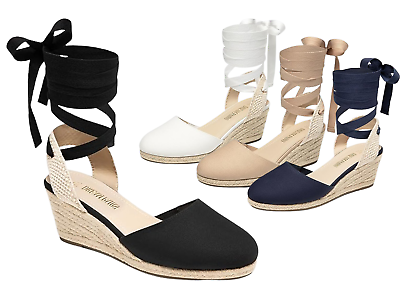 #ad Women Espadrilles Wedge Sandals Lace Up Strappy Close Toe Casual Sandals $27.99