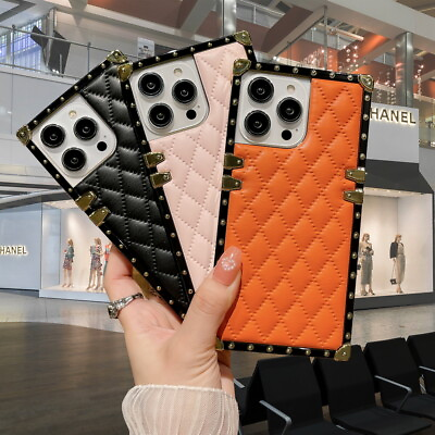 CC Diamond Down Jacket Soft Leather Square Case Cover for iPhone Samsung Google $8.98