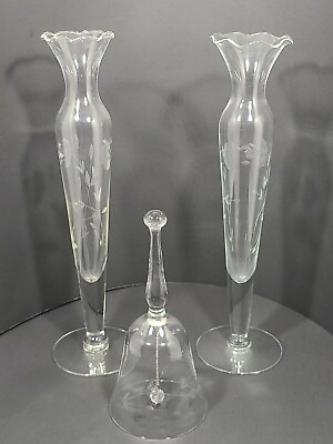 #ad #ad Princess House VTG Heritage Hand Blown Crystal: Two 10quot; Bud Vases amp; 1 House Bell $19.20