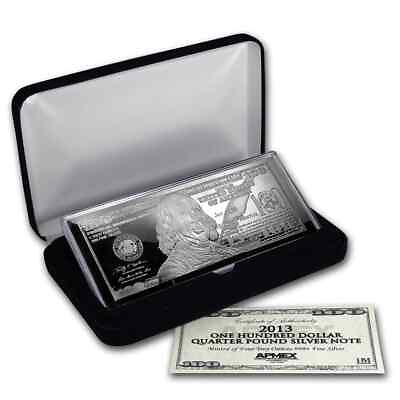 #ad 4 oz Silver Bar Random Year $100 Bill w Box amp; COA $146.17