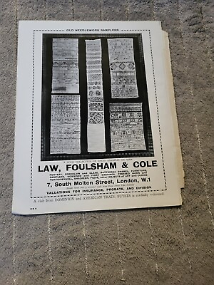 BMJAP32 ANTIQUE ADVERT 11X9quot; LAW FOULSHAM amp; COLE : OLD NEEDLEWORK SAMPLERS GBP 2.99