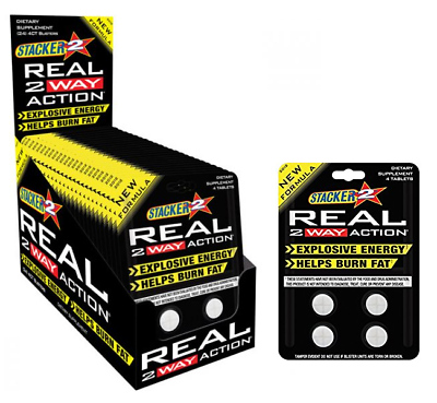 Stacker TWO Real 2 Way Action Energize 4 ct x 24 Cards = 96 TABLETS $47.39