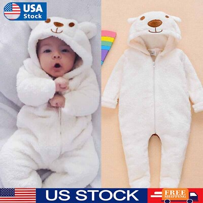 #ad Newborn Baby Romper Jumpsuit Boy Girl Kids Bear Hooded Bodysuit Clothes Outfits $16.09