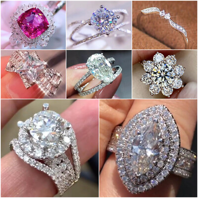 #ad Luxury Jewelry 925 Silver Rings Cubic Zircon Women Wedding Rings Sz 6 10 $3.84