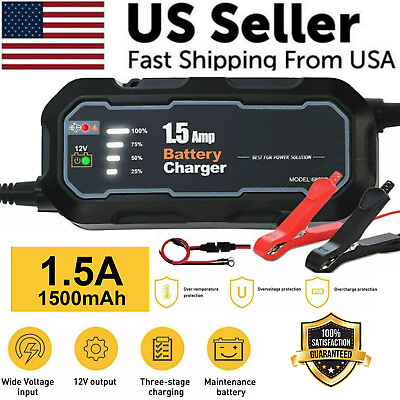 #ad 1500mAh Automatic Smart Battery Charger 12V Portable Car Auto Trickle Maintainer $18.94