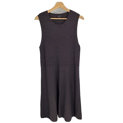 #ad Eileen Fisher Knee Length Dress Scoop Neck Sleeveless 100% Wool Graphite Large $79.99