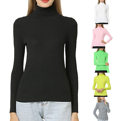 #ad Women#x27;s Ribbed Slim Fit Lightweight Long Sleeve Soild Color Turtleneck Sweater $19.70