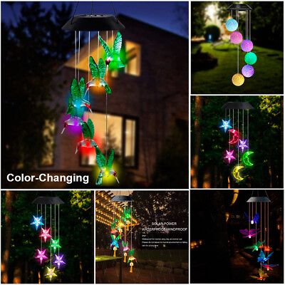 Outdoor Solar Wind Chimes LED Light Hummingbird Color Changing Yard Garden Decor $13.99