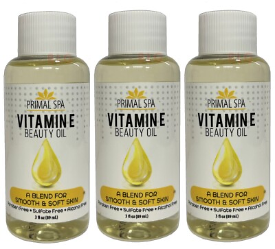 #ad Primal Spa VITAMIN E Beauty Oil For Smooth Soft Skin Prevent Wrinkles 3oz 3 Pack $12.95