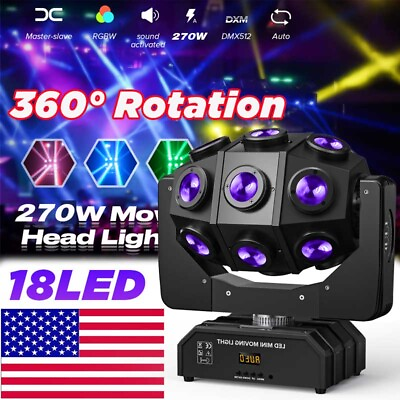 #ad 360° Rotating 18LED 270W Moving Head Stage Light RGBW DMX DJ Disco Beam Lighting $144.49