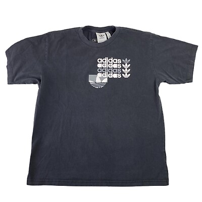 Adidas Script Logo Graphic T Shirt Spell Out Trefoil Black Size Large $12.88
