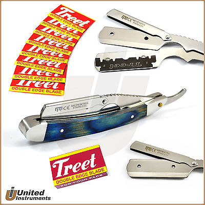 #ad Wooden Handle Barber Shaving Razor Straight Folding Pocket Knife With 10 Blades $12.92