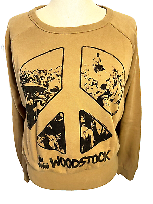 #ad Chaser Retro Woodstock Peace Sign Gold Sweatshirt L S Crop 100% Cotton Sz. M $25.00