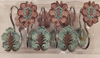 #ad 12PC Queen Ann VINTAGE Aged Perfection Stone Look Bathroom Shower Curtain Hooks $23.99