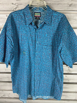 #ad VTG Shah Safari Blue Paisley Hawaiian Short Sleeve Button Up Shirt Mens XL $13.39