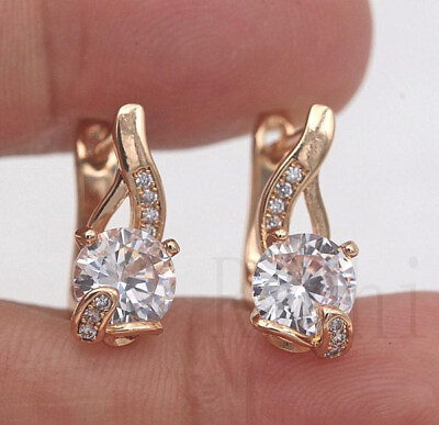 #ad 18K Gold Vine Geometry Round Topaz Zircon Party Hoop Gems Earrings A Pair C $2.96
