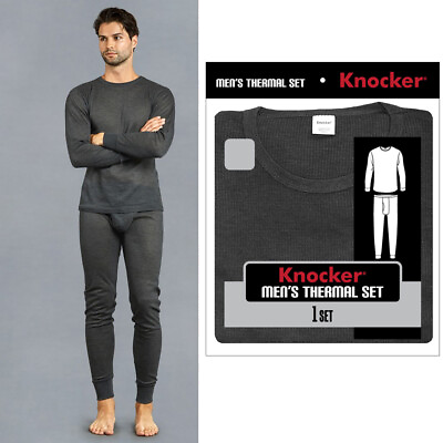Knocker Mens Thermal Underwear Set Long Sleeve Top Pajamas Pants Sleep Grey 3XL $12.47