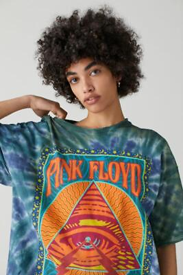 Urban Outfitters Women#x27;s X Pink Floyd Pyramid Blue Tie Dye Oversized Tee T Shirt $23.99