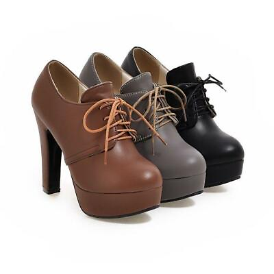 #ad Womens Block Heel Lace Up Platform Casual Ankle Boots Office Shoes Pumps $45.60