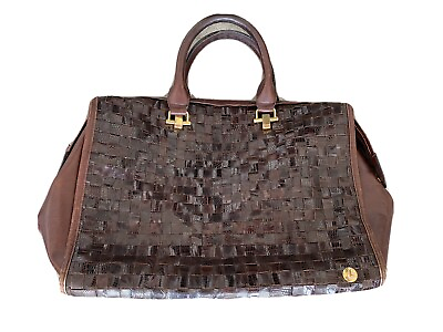 #ad #ad Vintage La Coquette Brown Leather Woven Midsize Shoulder Bag Purse $45.78