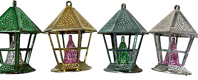 #ad Vintage Plastic Lanterns With A Christmas Tree Inside Lot Of 4 Ornaments $29.95