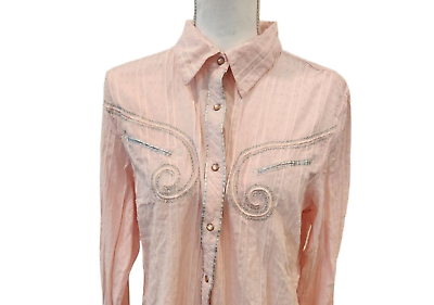 #ad Vintage Y2K Cowgirl Womens Pink Silver Snap Front Western Shirt XL $34.97