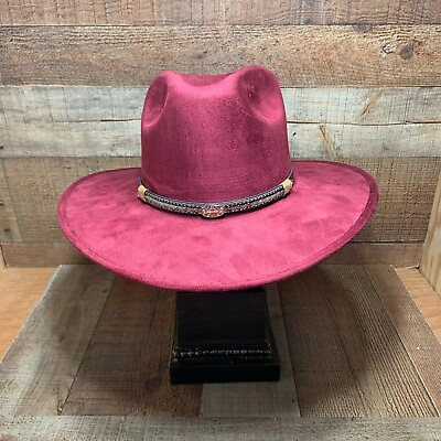 Women Faux Felt Western Cowboy Wide Indiana Hat Tejana Vaquera Rodeo Burgundy $38.53