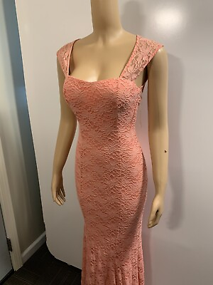#ad Women Junior Orange Pink lace maxi Bodycon Mermaid dress Size XL Sleeveless $80.00