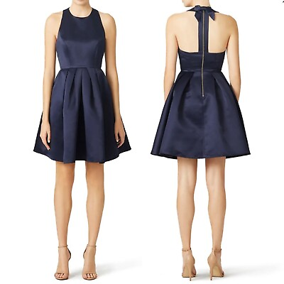 #ad ERIN Erin Fetherston Mimi Navy Blue A Line Halter Dress with Bow Size 2 $150.00